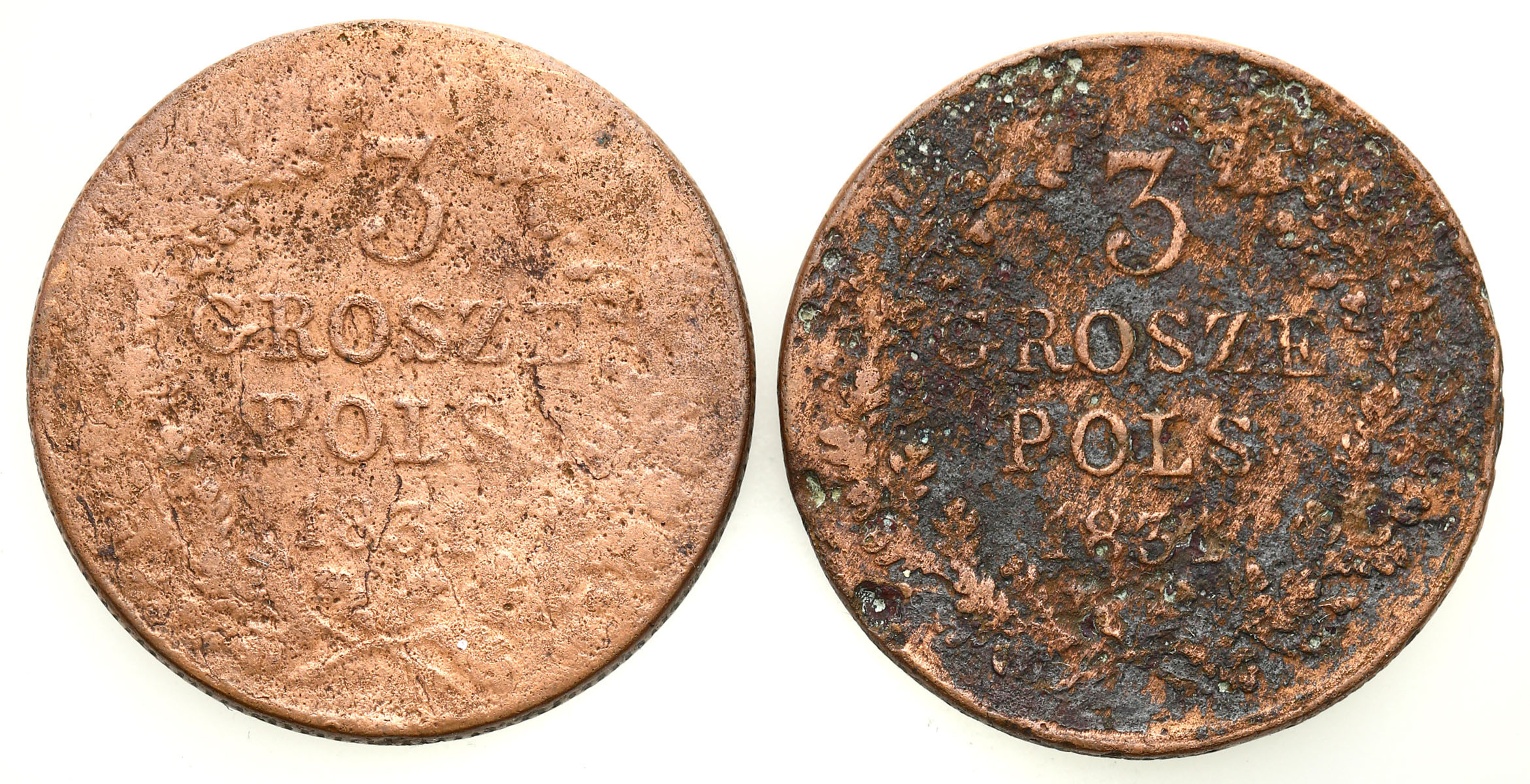 Powstanie Listopadowe. Trojak (3 grosze) 1831 KG, Warszawa, zestaw 2 monet